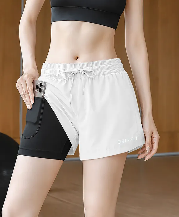 White_Lycra_Regular_2_In_1_Gym_Shorts_For_Women