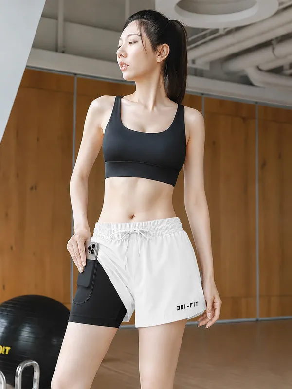White_Lycra_Regular_2_In_1_Gym_Shorts_For_Women