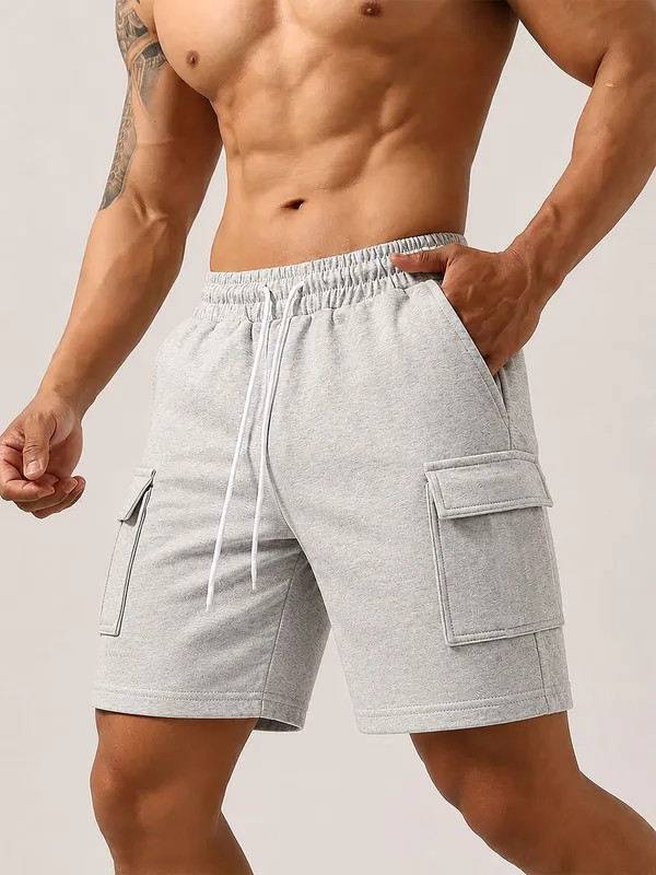 Grey_Cotton_Regular_Fit_Cargo_Shorts_For_Men