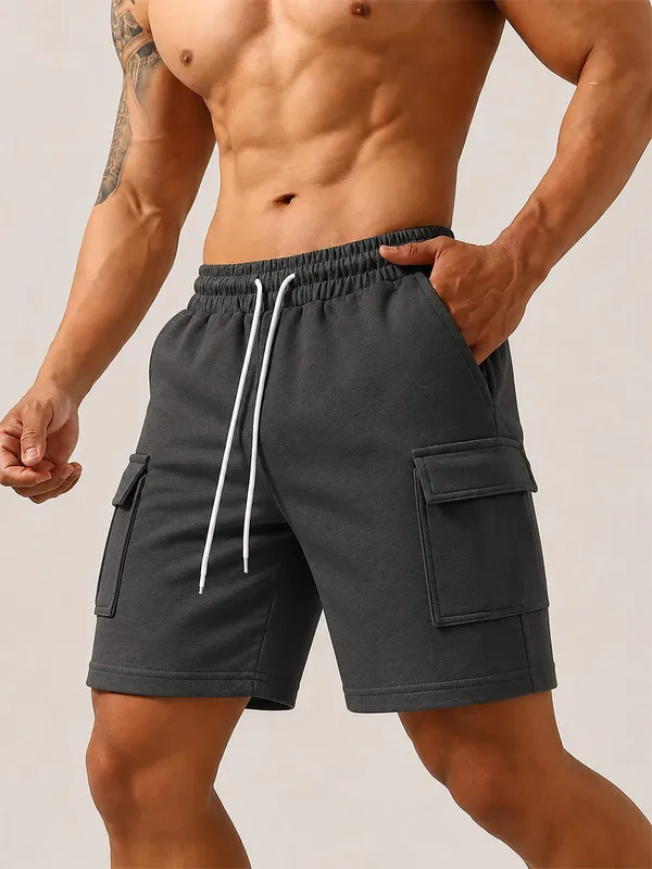 Dark_Grey_Cotton_Regular_Fit_Cargo_Shorts_For_Men