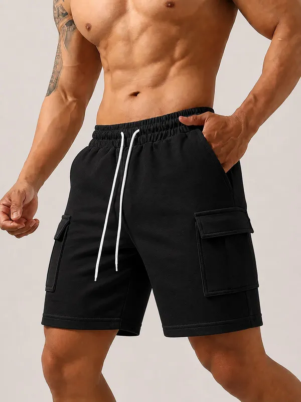 Black_Cotton_Regular_Fit_4_Pocket_Shorts_For_Men