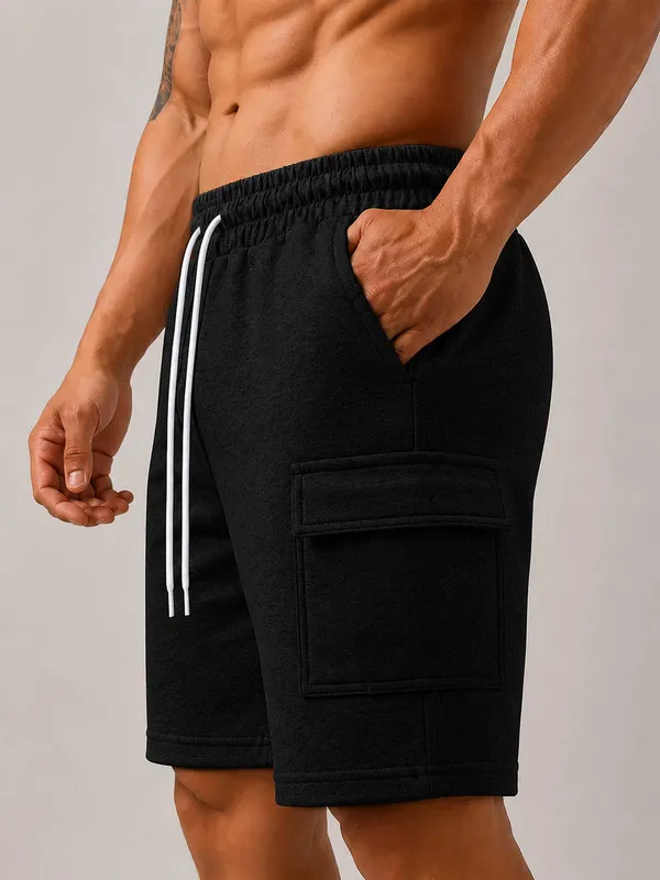 Black_Cotton_Regular_Fit_4_Pocket_Shorts_For_Men