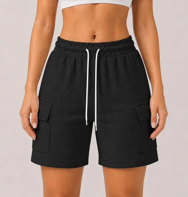 Black_Cotton_Regular_Fit_4_Pocket_Shorts_For_Women