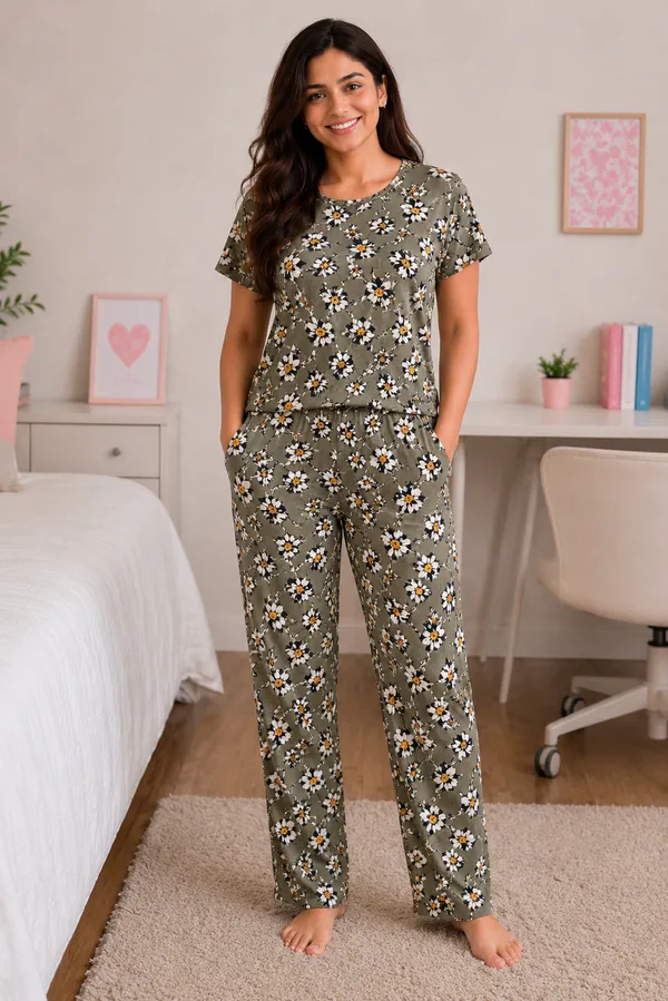 Olive_Floral_Print_Relaxed_Fit_Pajama_Set_For_Women