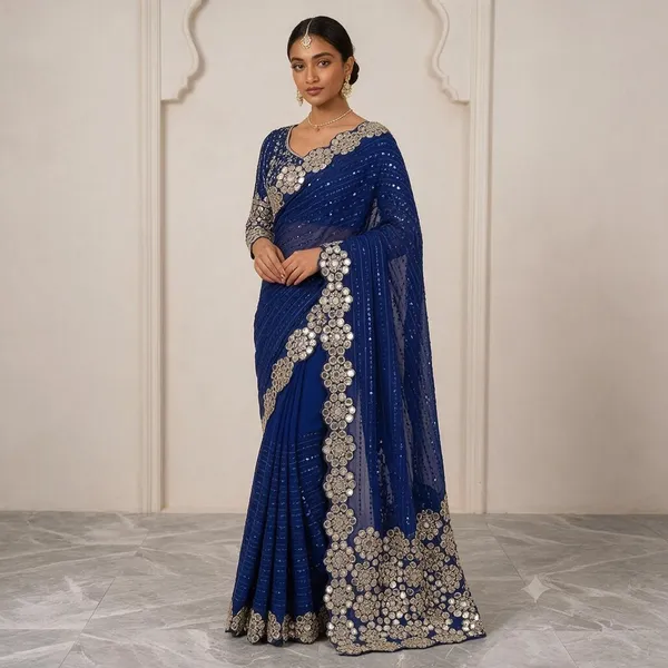 Blue_Saree_Wool_Blend_For_women