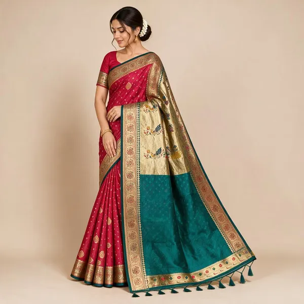 Teal_and_Pink_Saree_Silk_For_women