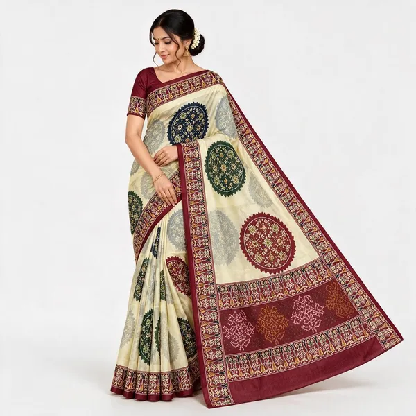 Maroon,_Cream_Saree_Velvet_For_women