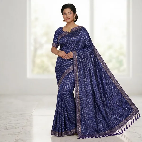 Navy_Blue_Saree_Wool_Blend_For_women