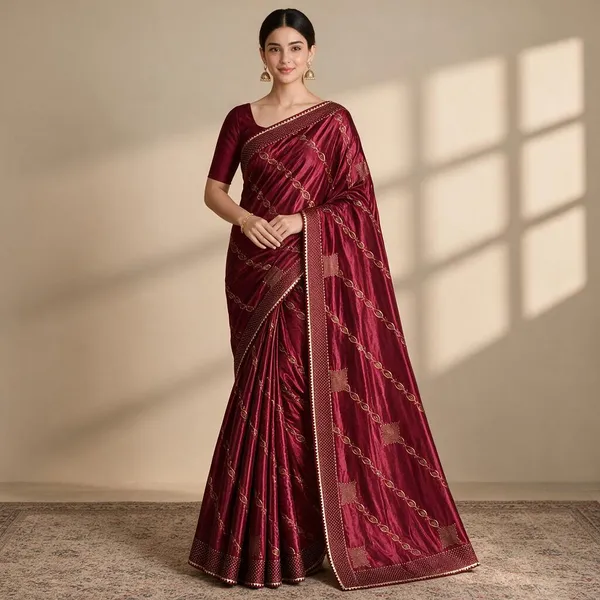 Maroon_Saree_Satin_For_women
