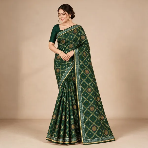 Dark_Green_Saree_Polyester_For_women