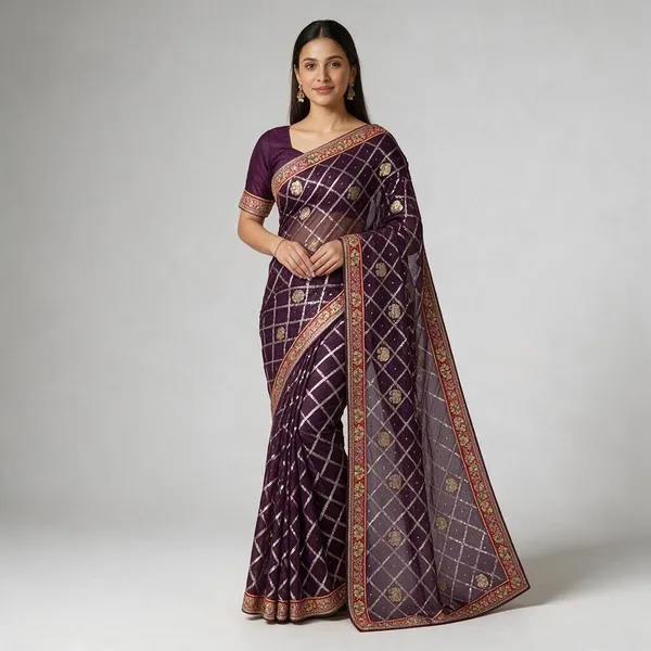 Purple_Saree_Embroidered_Fabric_For_women