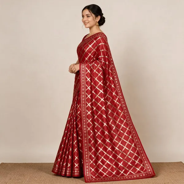 Red_and_Gold_Saree_Shimmer_Fabric_For_women