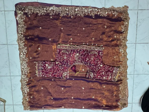 Maroon_Embroidered_Blouse_And_Dupatta_Set_For_Women