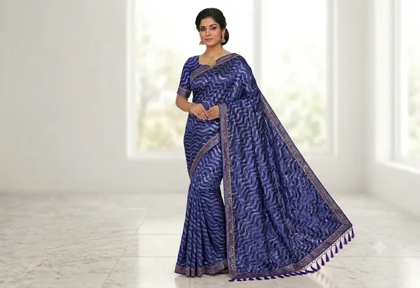 Navy_Blue_Saree_Wool_Blend_For_women