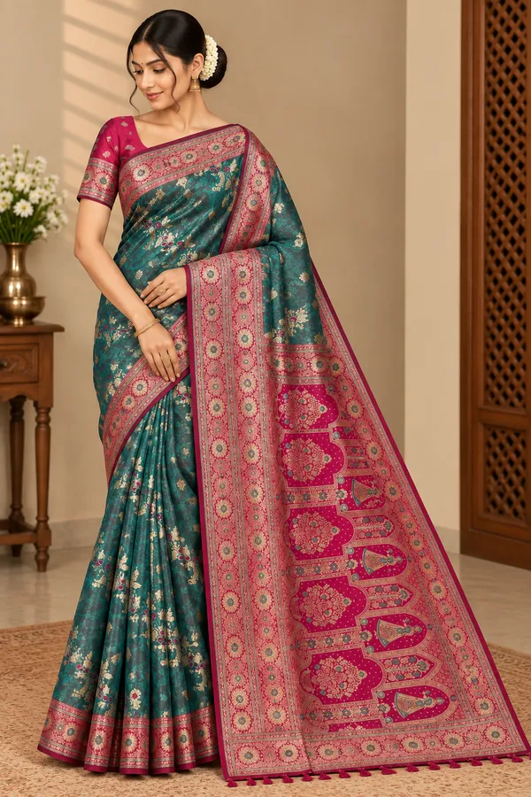 Magenta,_Teal_Saree_Silk_For_women