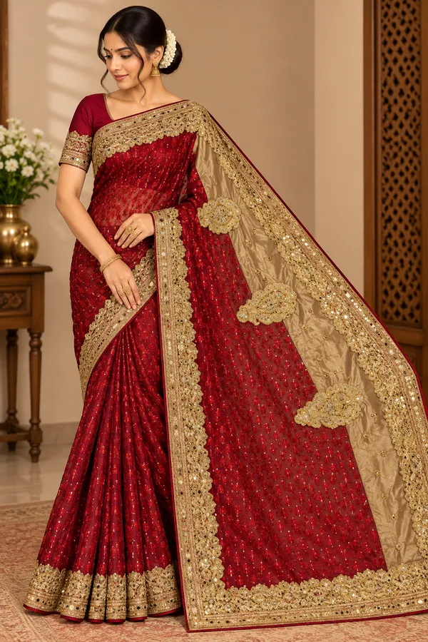 Gold_with_Maroon_border_Saree_Cotton_For_women