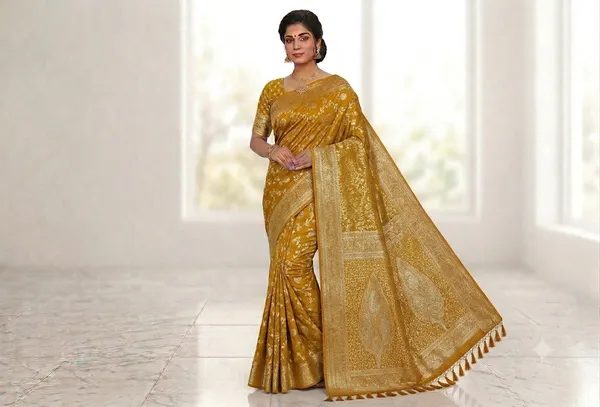 Mustard_Yellow_Saree_Banarsi_Silk_For_women