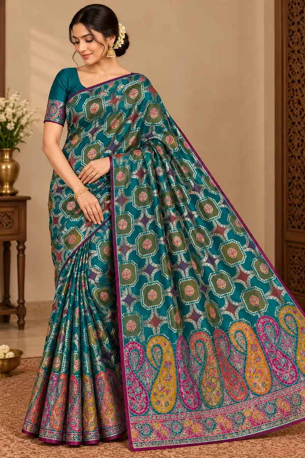 Teal_and_Magenta_Saree_Cotton_For_women