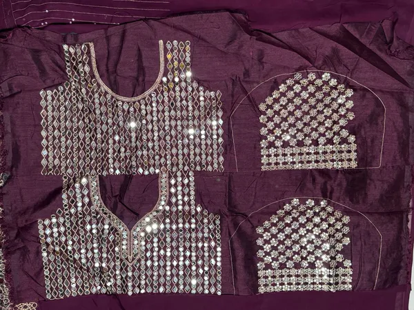 Maroon_Sequined_Unstitched_Suit_Material_For_Women