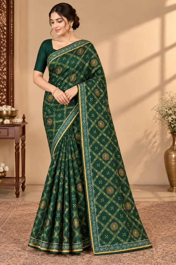 Dark_Green_Saree_Polyester_For_women