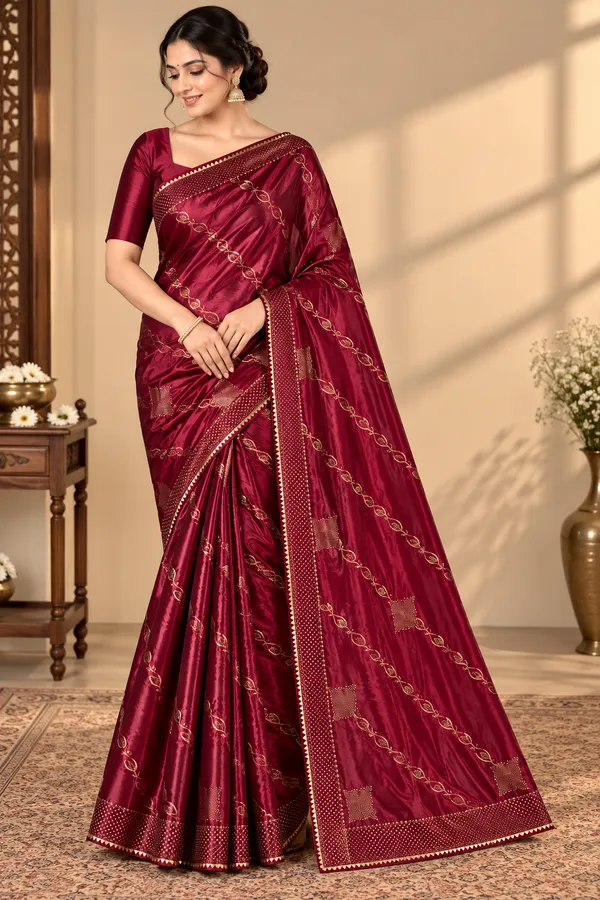 Maroon_Saree_Satin_For_women