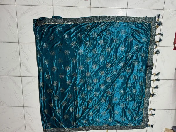 Blue_Satin_Floral_Embellished_Saree_for_Women