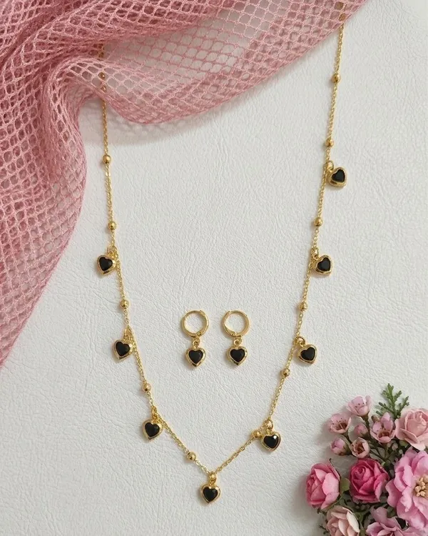 Gold_Tone_Heart_Necklace_And_Earrings_Set_for_Women