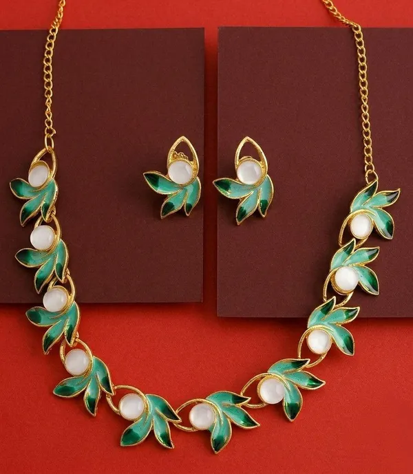 Green_Gold_Tone_Floral_Necklace_Set_for_Women