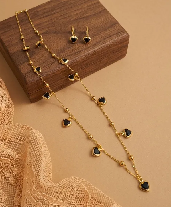 Gold_Tone_Heart_Necklace_And_Earrings_Set_for_Women