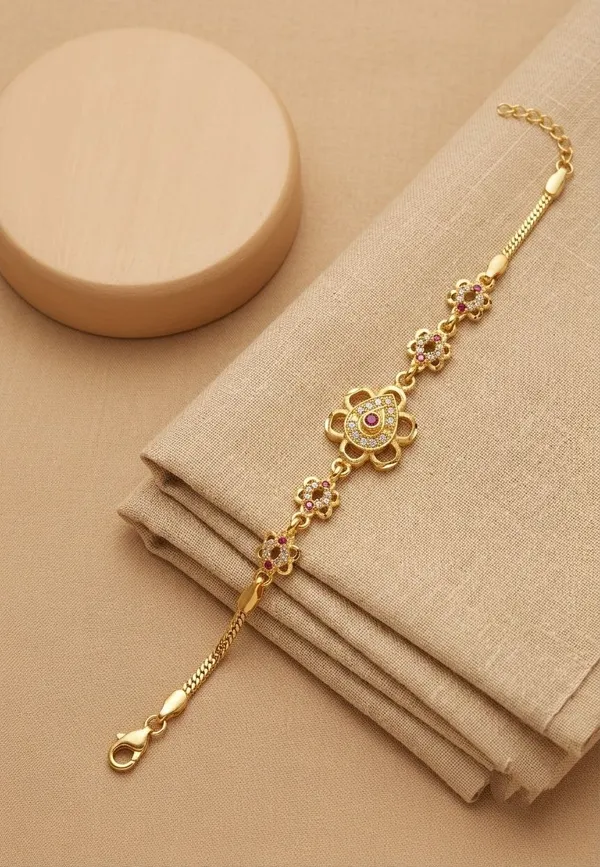 Gold_Tone_Floral_Embellished_Bracelet_for_Women