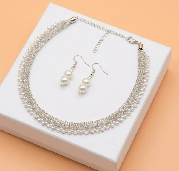 Silver_Pearl_Necklace_And_Earrings_Set_for_Women