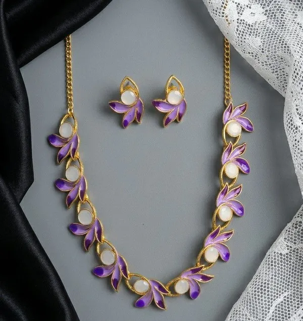 Purple_Gold_Tone_Floral_Necklace_And_Earrings_Set_for_Women