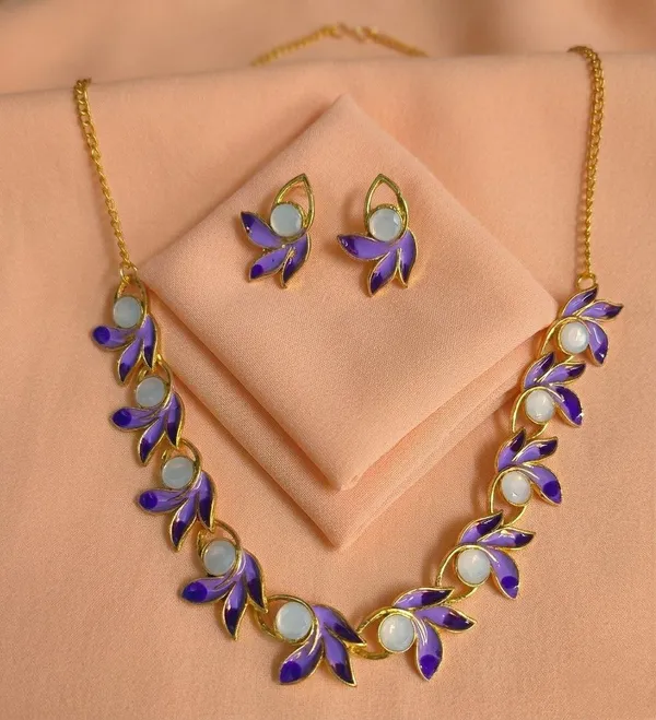 Purple_Gold_Tone_Floral_Necklace_And_Earrings_Set_for_Women