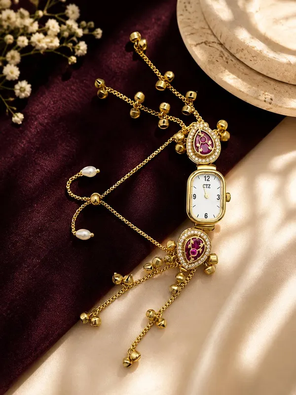Gold-Plated_Kashmiri_Kundan_Bracelet_Watch_for_Women_|_Traditional_Indian_Fusion_Bridal_Timepiece_with_Ghungroo_&_Pearl_Accents