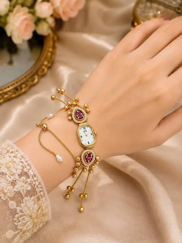 Gold-Plated_Kashmiri_Kundan_Bracelet_Watch_for_Women_|_Traditional_Indian_Fusion_Bridal_Timepiece_with_Ghungroo_&_Pearl_Accents