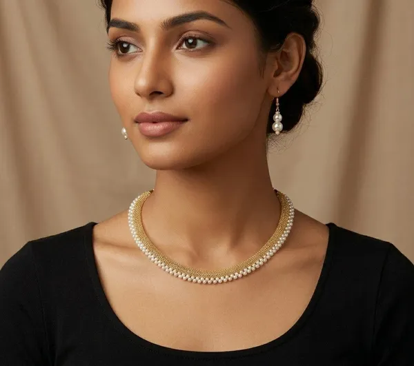 Gold_Pearl_Beaded_Necklace_And_Earrings_Set_For_Women
