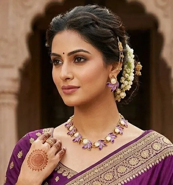 Purple_Gold_Tone_Floral_Necklace_And_Earrings_Set_for_Women