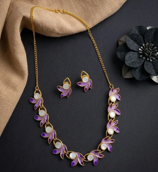 Purple_Gold_Tone_Floral_Necklace_And_Earrings_Set_for_Women