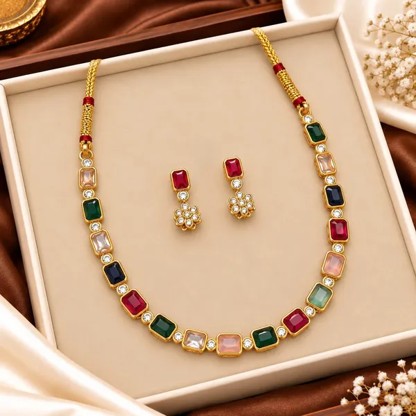 Premium_Gold_Plated_Multicolor_Square_Gemstone_Choker_Necklace_Set_with_Matching_Stud_Earrings