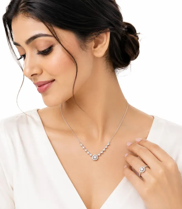 Premium_Silver_Plated_American_Diamond_Halo_Pendant_Necklace_and_Matching_Ring_Jewellery_Set_for_Women