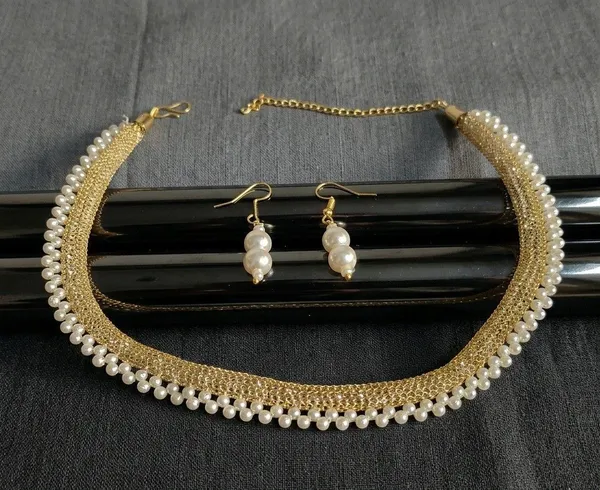 Gold_Pearl_Beaded_Necklace_And_Earrings_Set_For_Women