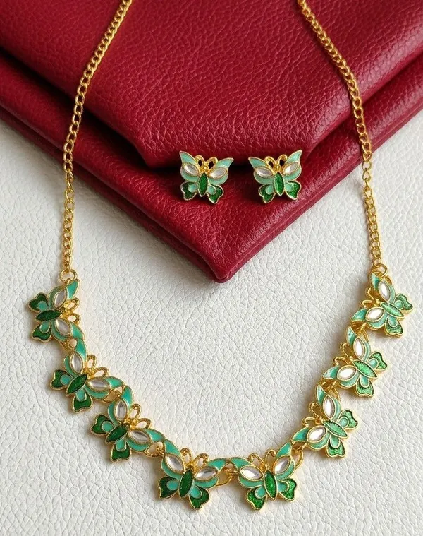 Green_Enamel_Butterfly_Necklace_And_Earrings_Set_for_Women