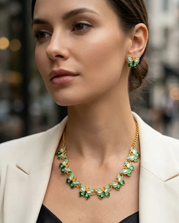 Green_Enamel_Butterfly_Necklace_And_Earrings_Set_for_Women