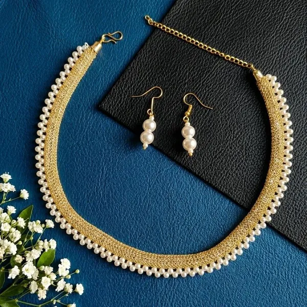 Gold_Pearl_Beaded_Necklace_And_Earrings_Set_For_Women
