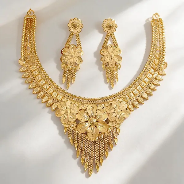 Gold__Floral_Layered_Traditional_Necklace_Set_For_Women