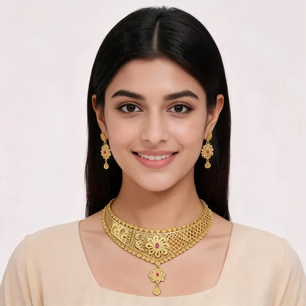 Gold_Alloy_Floral_Traditional_Necklace_Set_For_Women