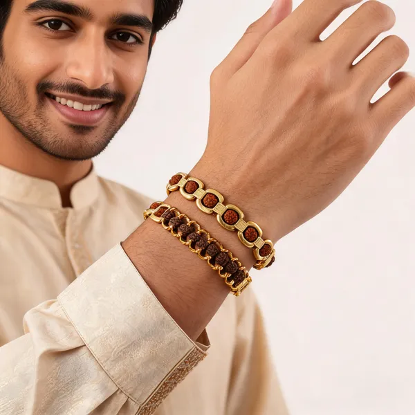 Gold_Alloy_Rudraksha_Bead_Link_Bracelet_Pair_For_Men