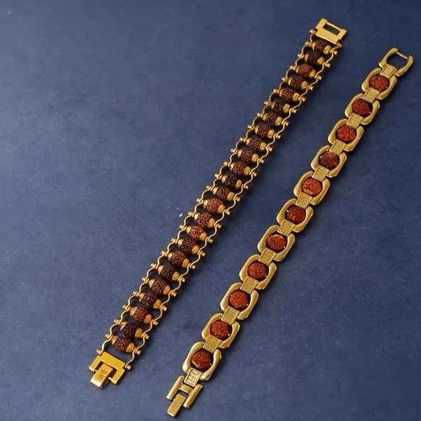 Gold__Rudraksha_Bead_Link_Bracelet_Pair_For_Men