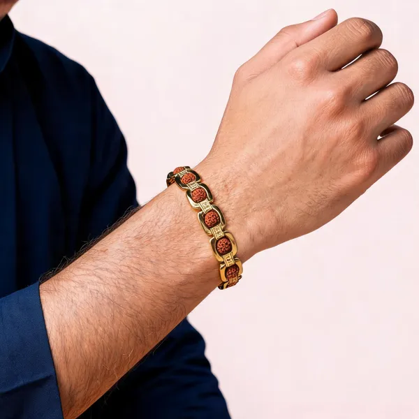 Gold_Alloy_Rudraksha_Link_Bracelet_For_Men