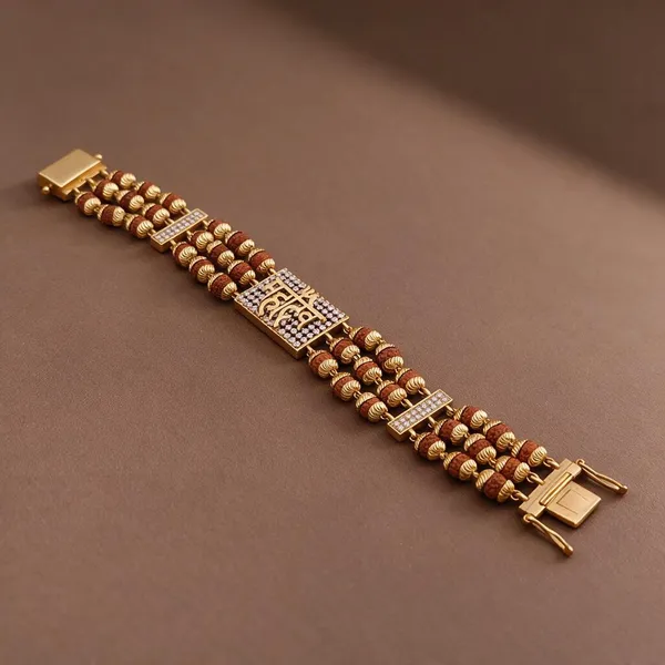 Gold__Red_Bead_Stone_Bracelet_For_Unisex